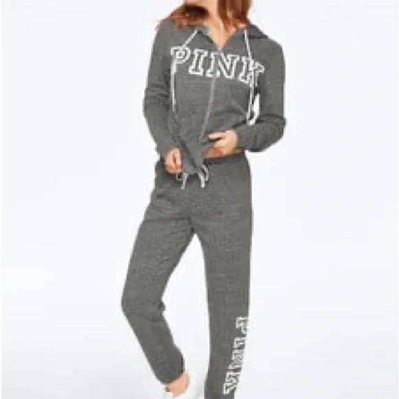PINK Victoria's Secret Gray Track Pants & Hoodie Set with Logo - Picture 2 of 7